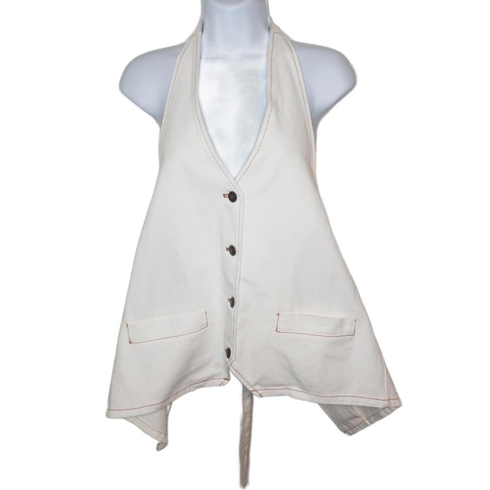 Lioness Women's Sz M Porcelain Denim Hills Halter Top Blouse(1884)